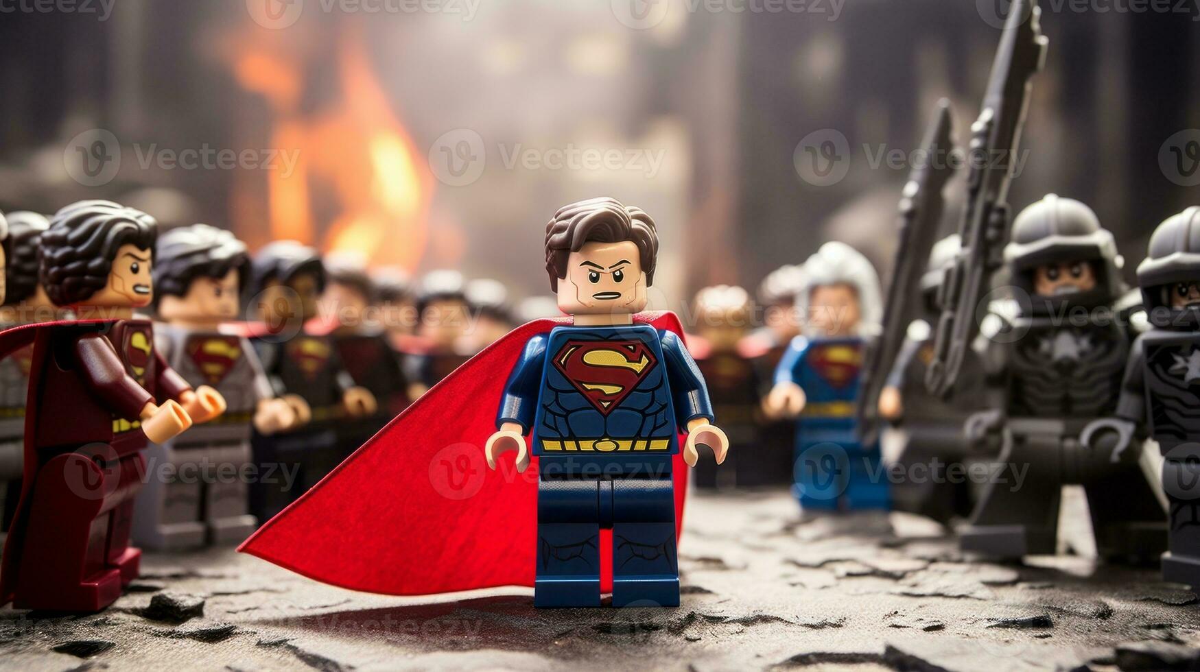 Lego heroes teaming up to save the world AI Generative photo