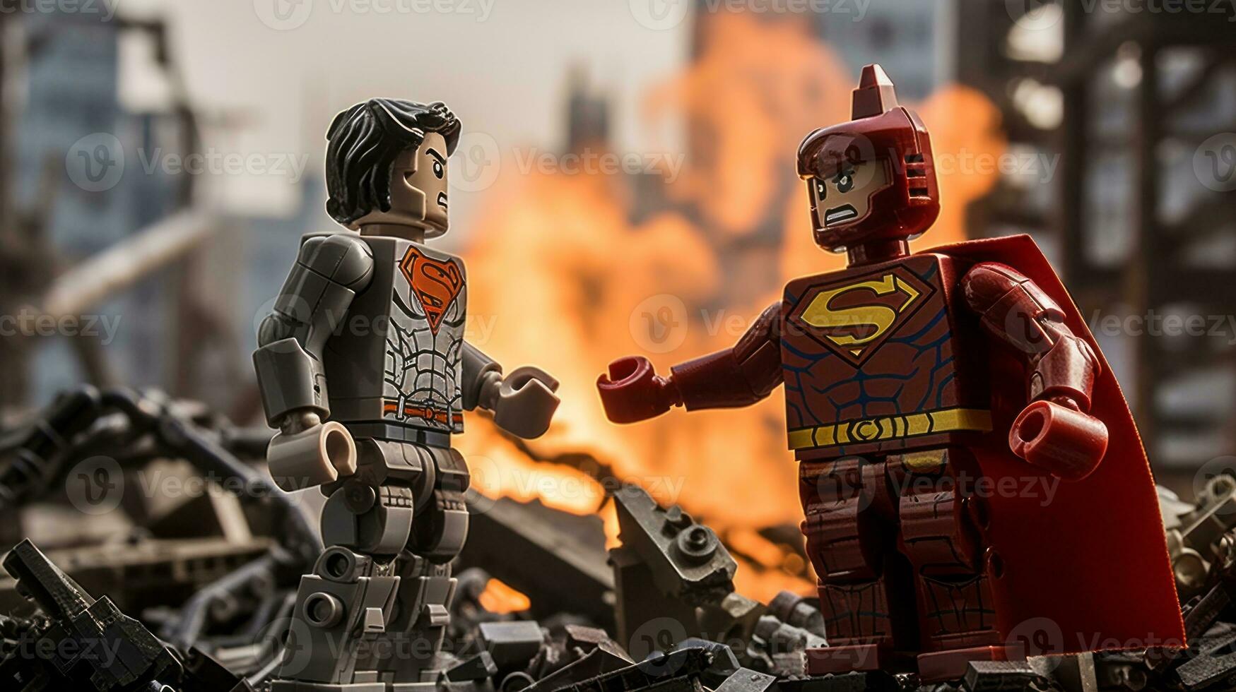 Lego heroes teaming up to save the world AI Generative photo