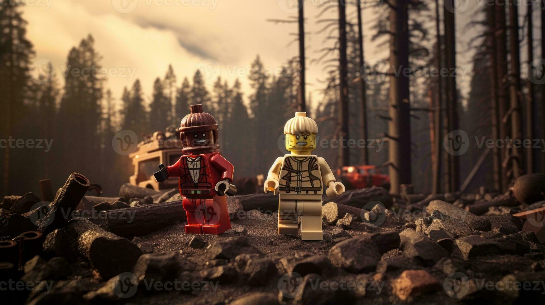 Lego heroes teaming up to save the world AI Generative photo