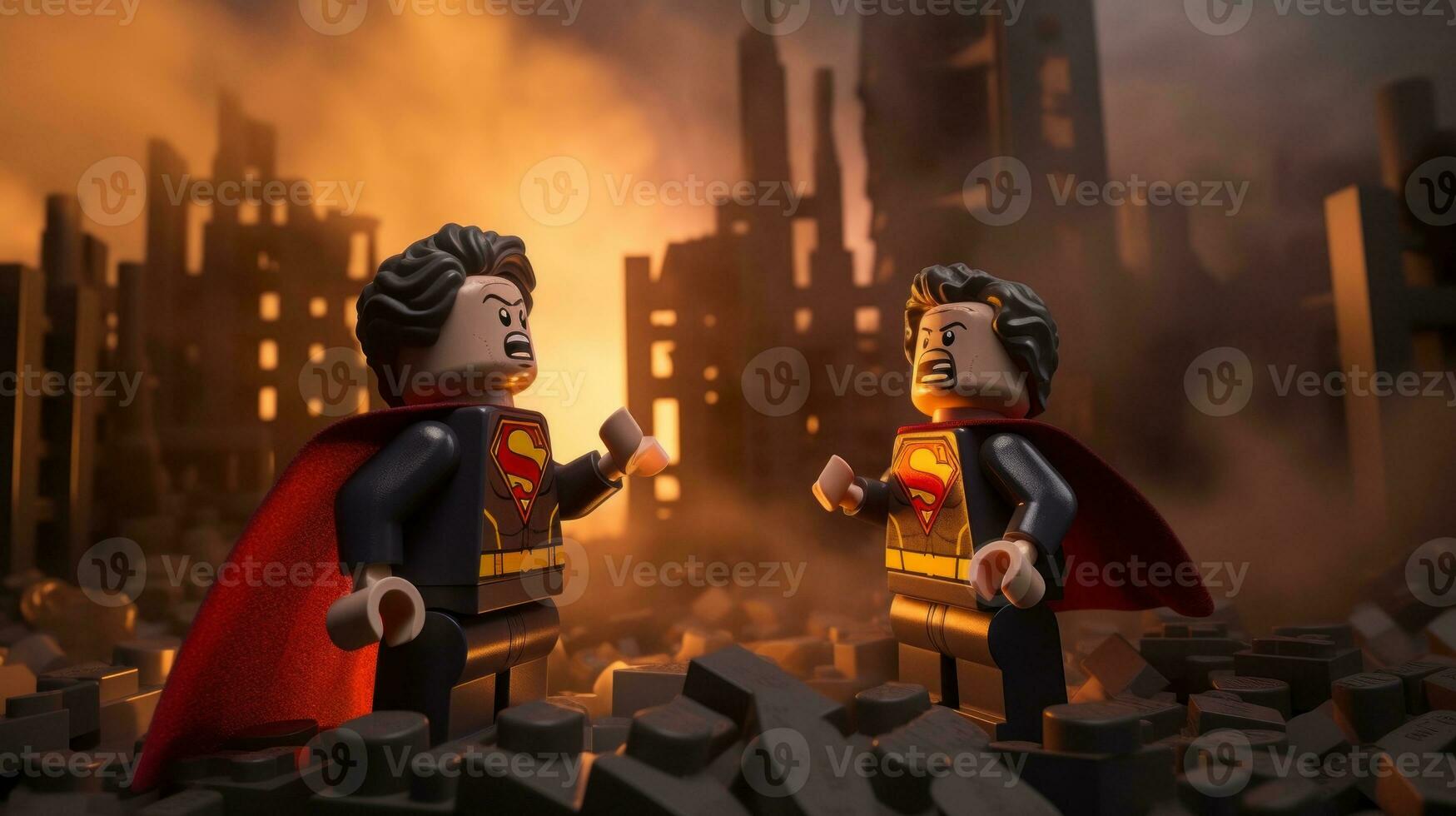 Lego heroes teaming up to save the world AI Generative photo