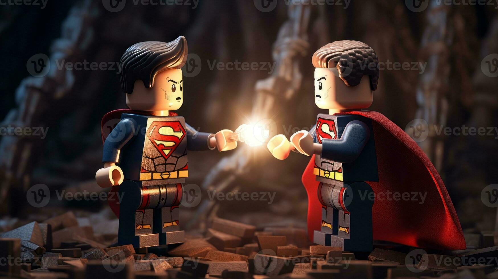 Lego heroes teaming up to save the world AI Generative photo