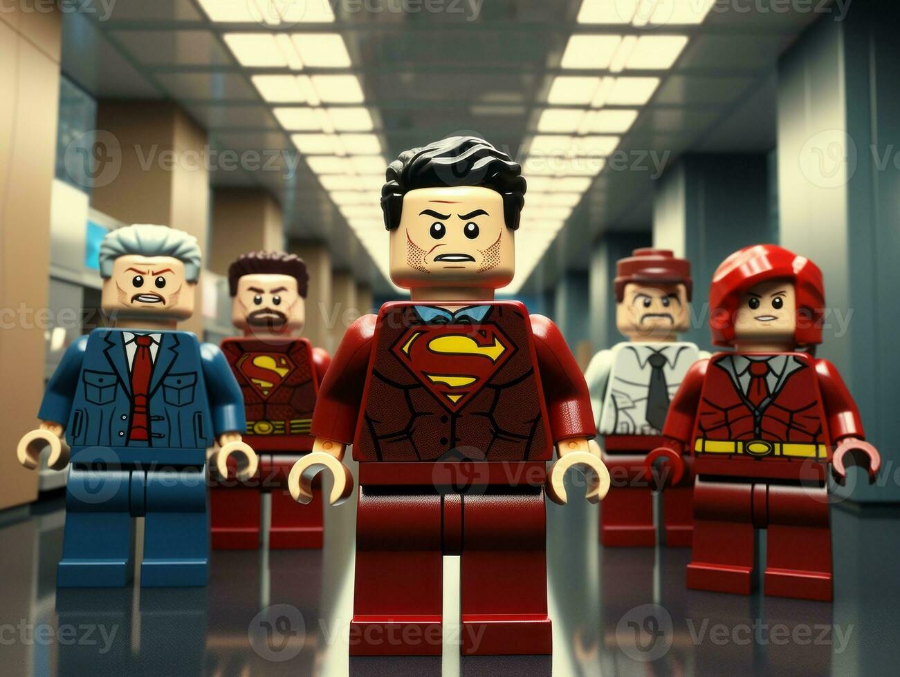 Lego heroes teaming up to save the world AI Generative photo