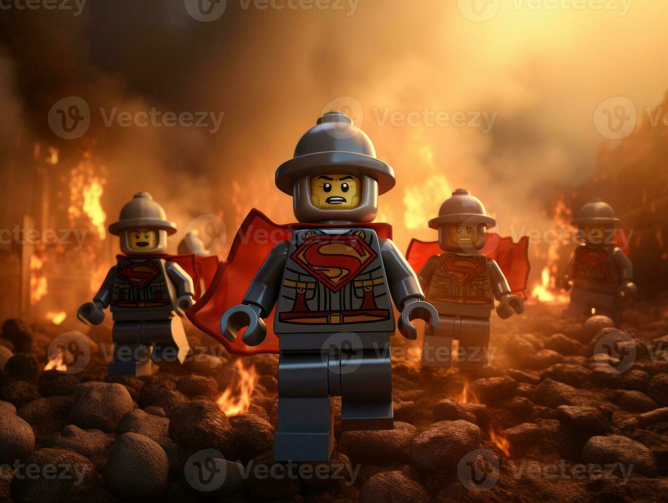 Lego heroes teaming up to save the world AI Generative photo