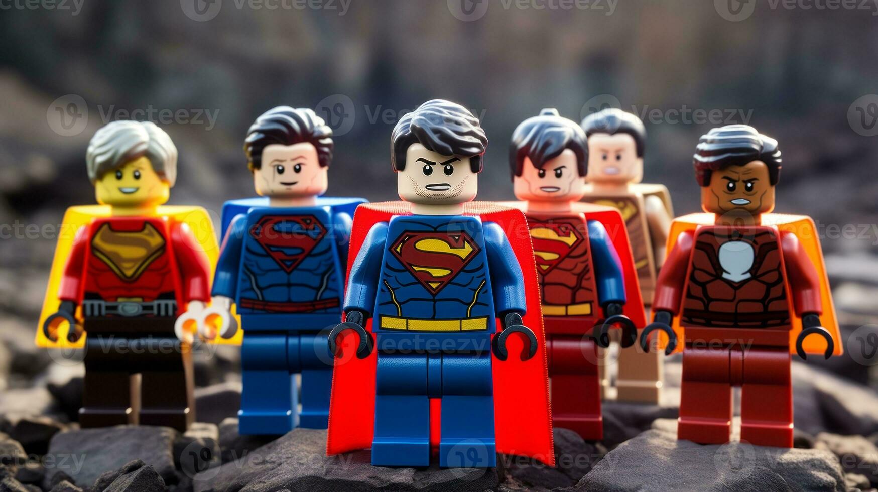 Lego heroes teaming up to save the world AI Generative photo