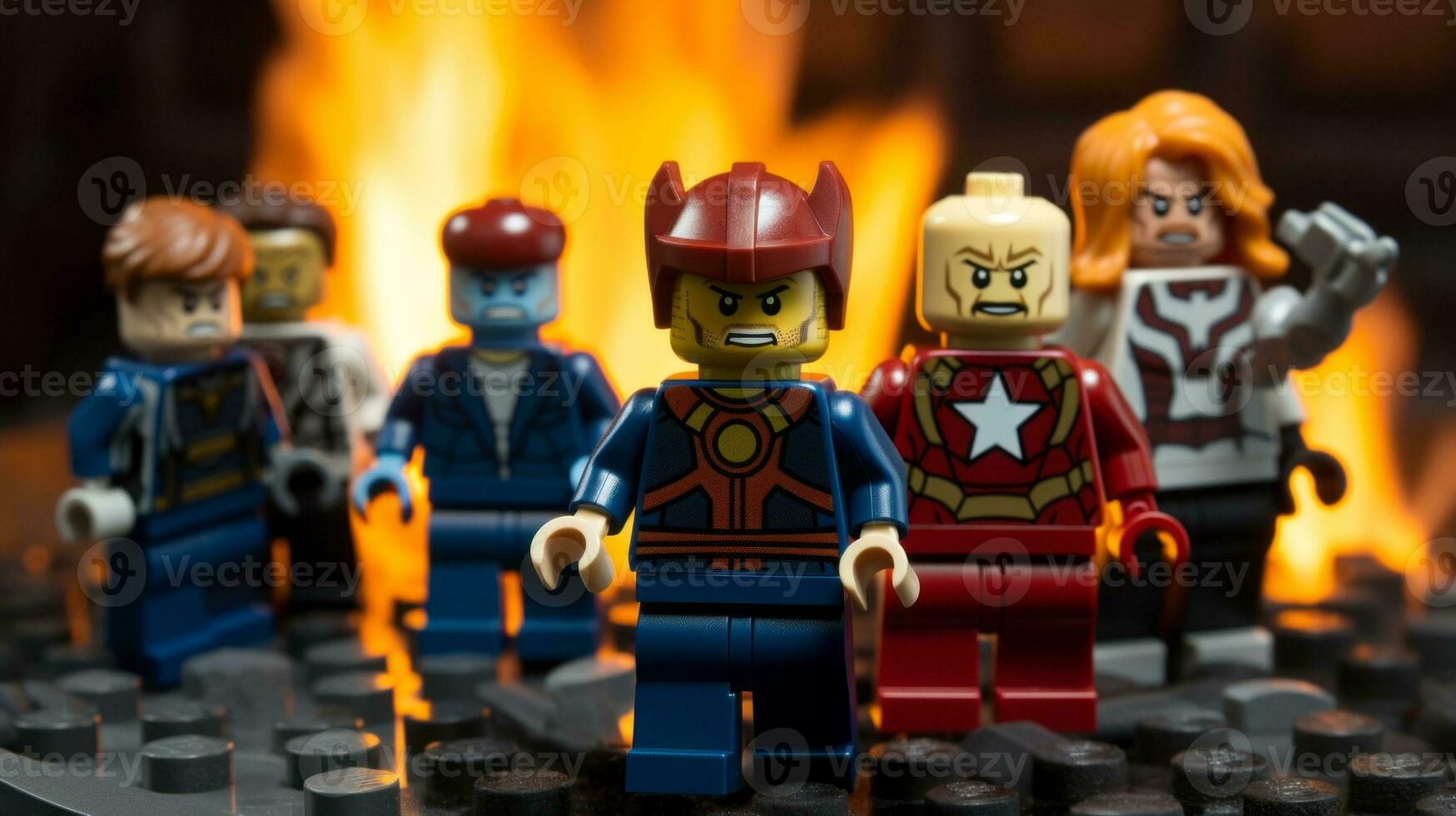 Lego héroes equipo arriba a salvar el mundo ai generativo foto