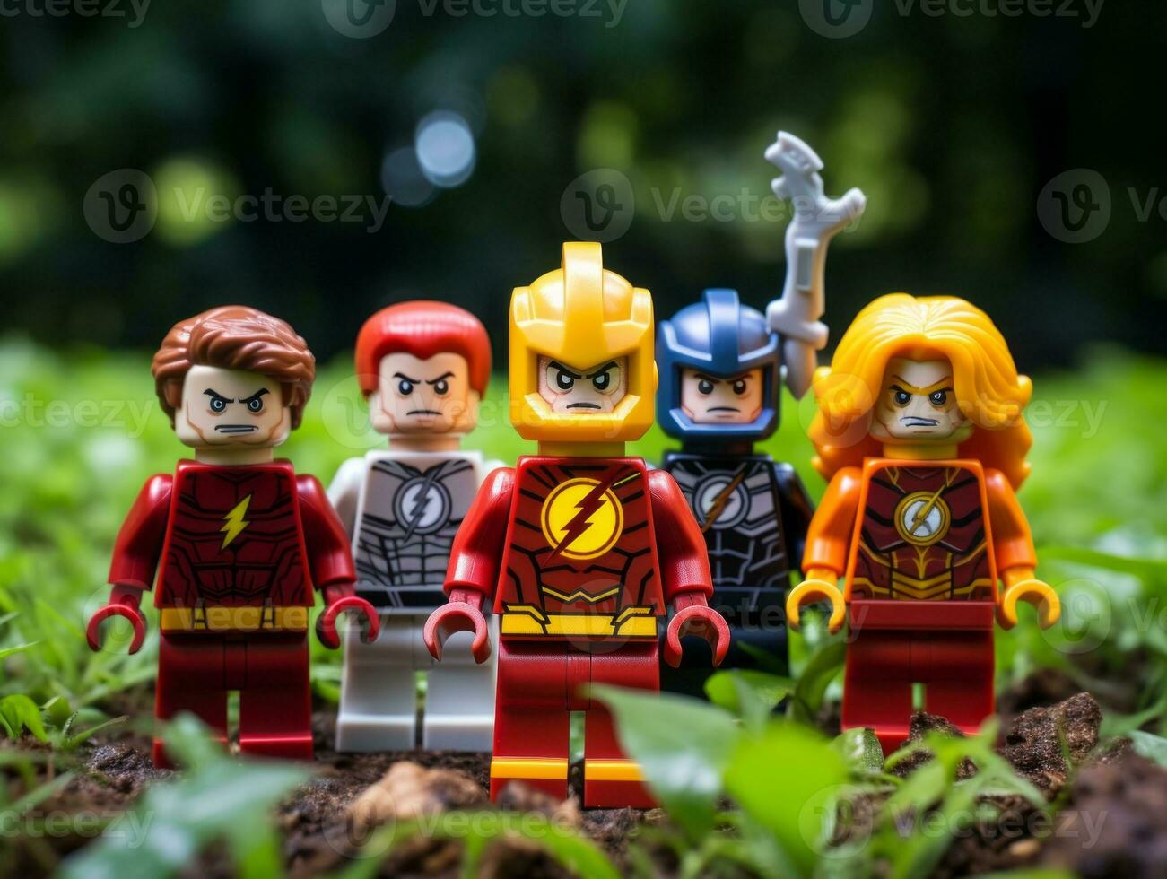 Lego heroes teaming up to save the world AI Generative photo