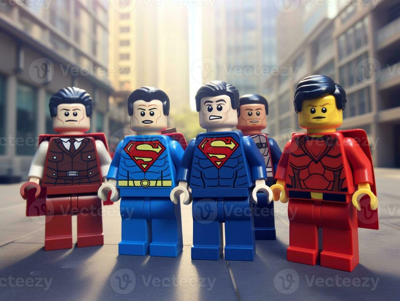 Lego héroes equipo arriba a salvar el mundo ai generativo foto