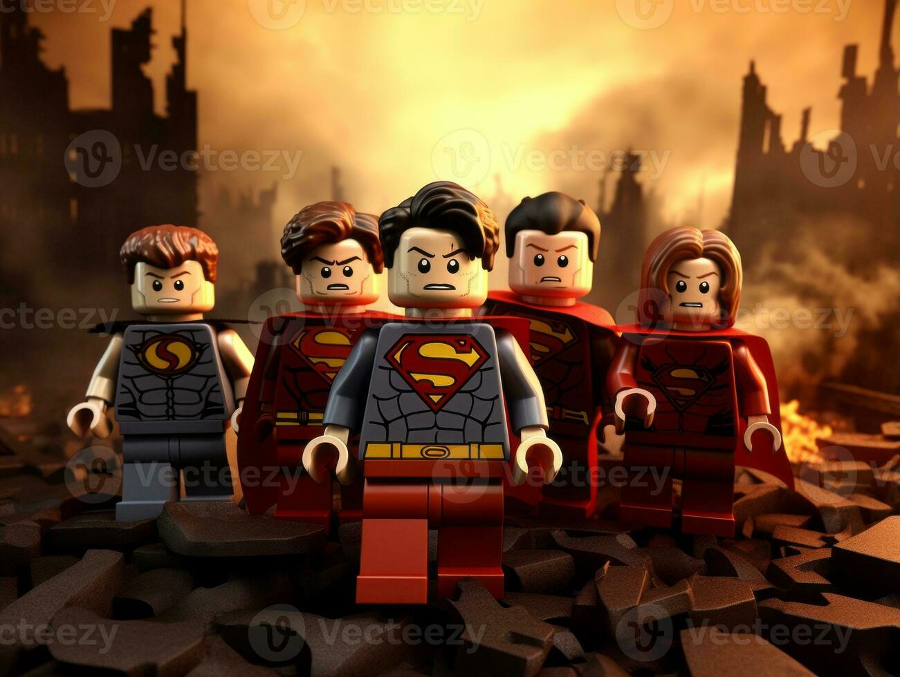 Lego heroes teaming up to save the world AI Generative photo