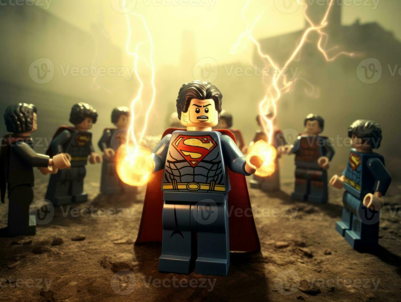 Lego heroes teaming up to save the world AI Generative photo