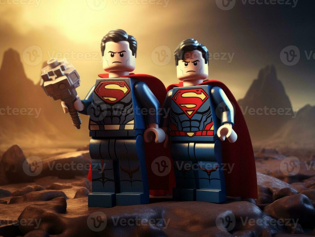 Lego heroes teaming up to save the world AI Generative photo