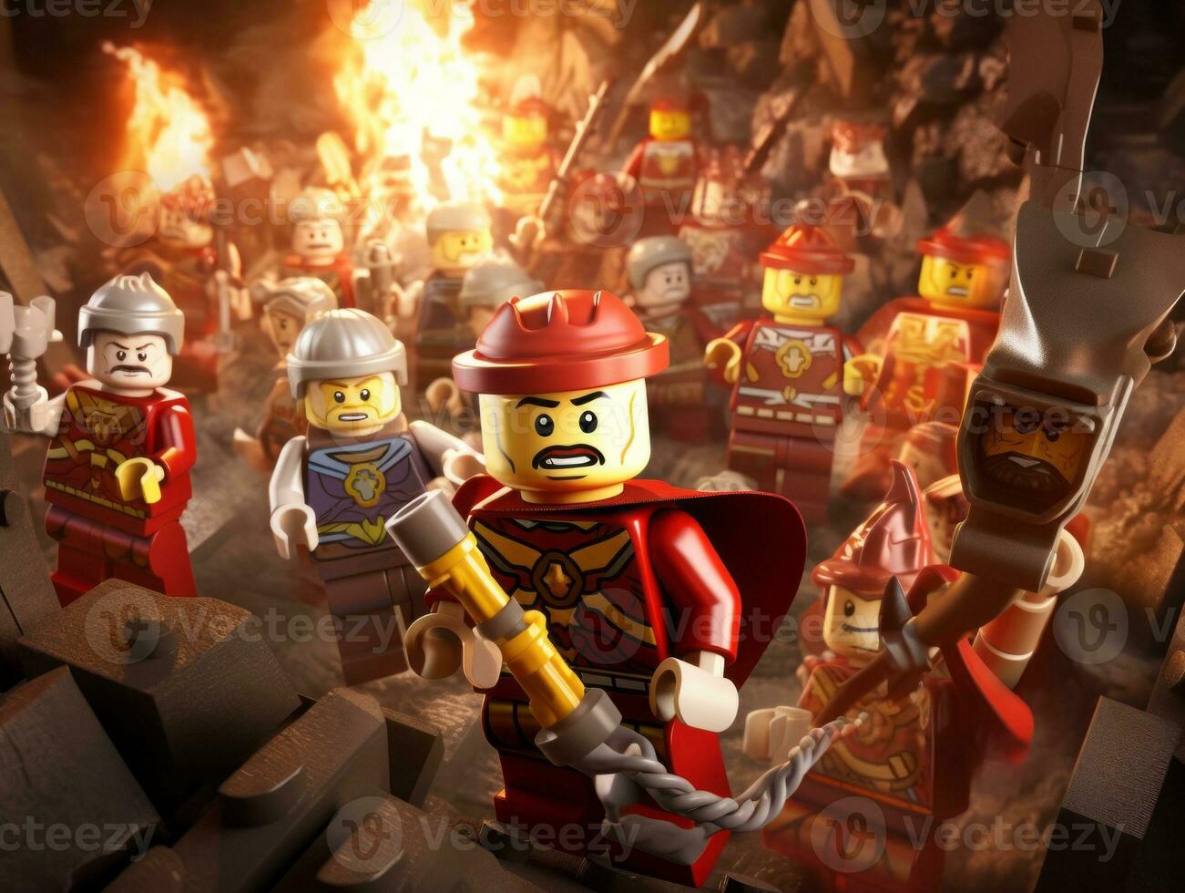 Lego heroes teaming up to save the world AI Generative photo
