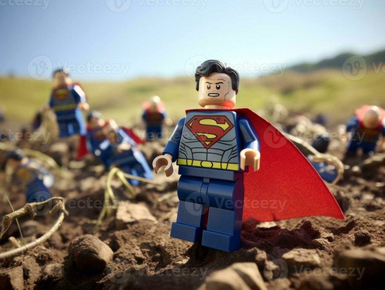 Lego heroes teaming up to save the world AI Generative photo