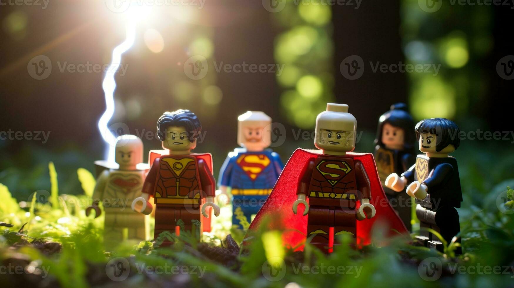 Lego heroes teaming up to save the world AI Generative photo