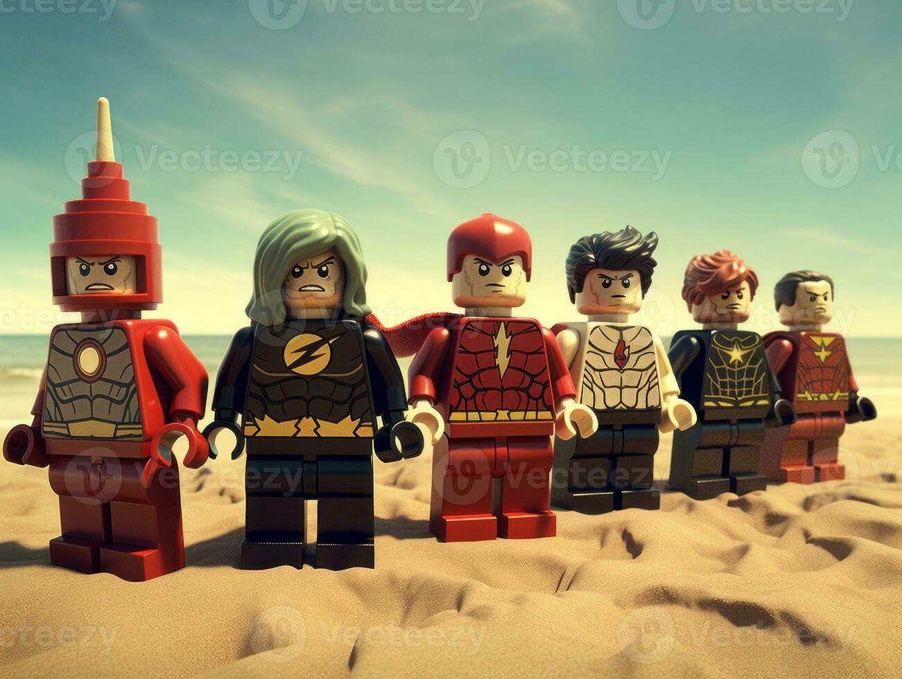 Lego heroes teaming up to save the world AI Generative photo