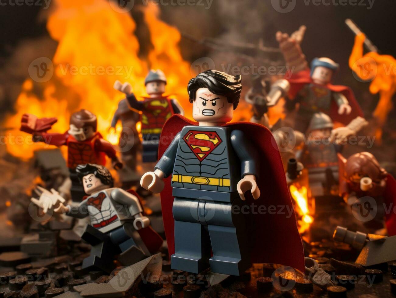 Lego heroes teaming up to save the world AI Generative photo