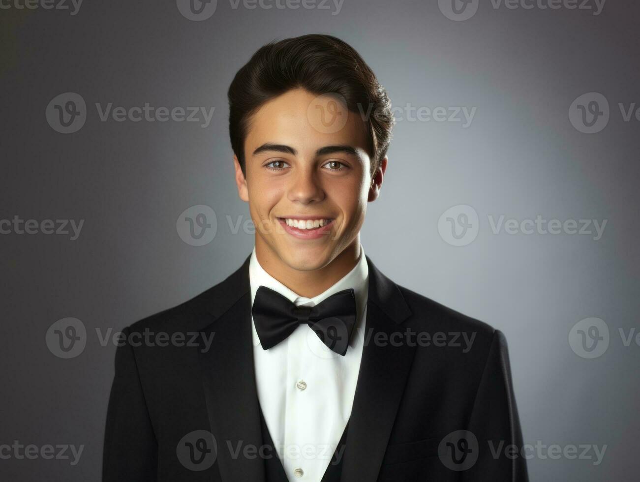 sonriente joven hombre de mexicano descendencia vestido en un traje ai generativo foto