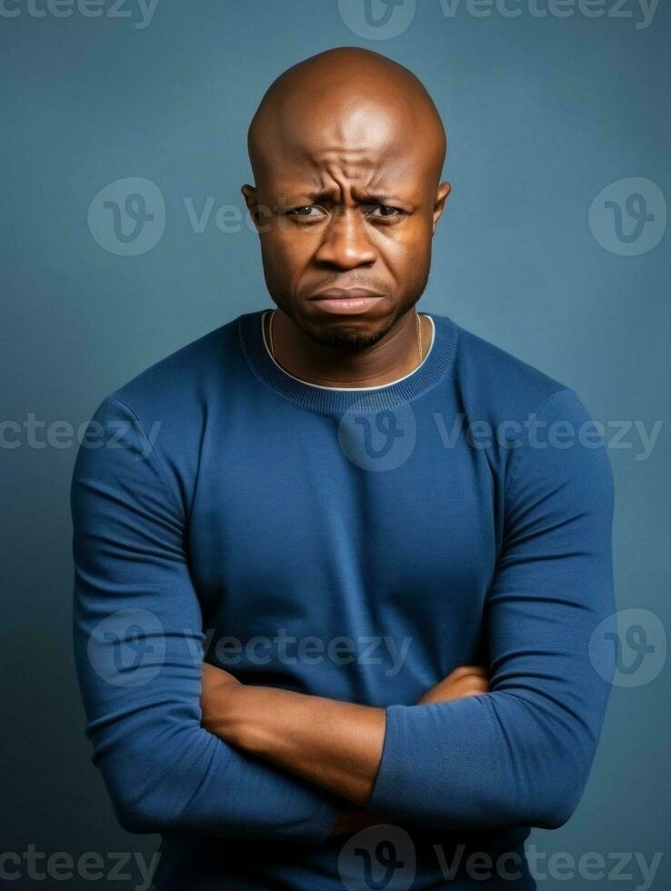 African man is sad on a minimalist neutral background AI Generative photo