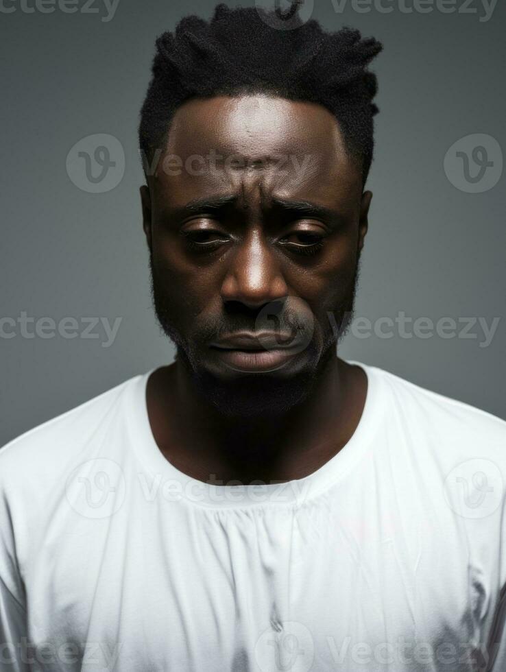 African man is sad on a minimalist neutral background AI Generative photo