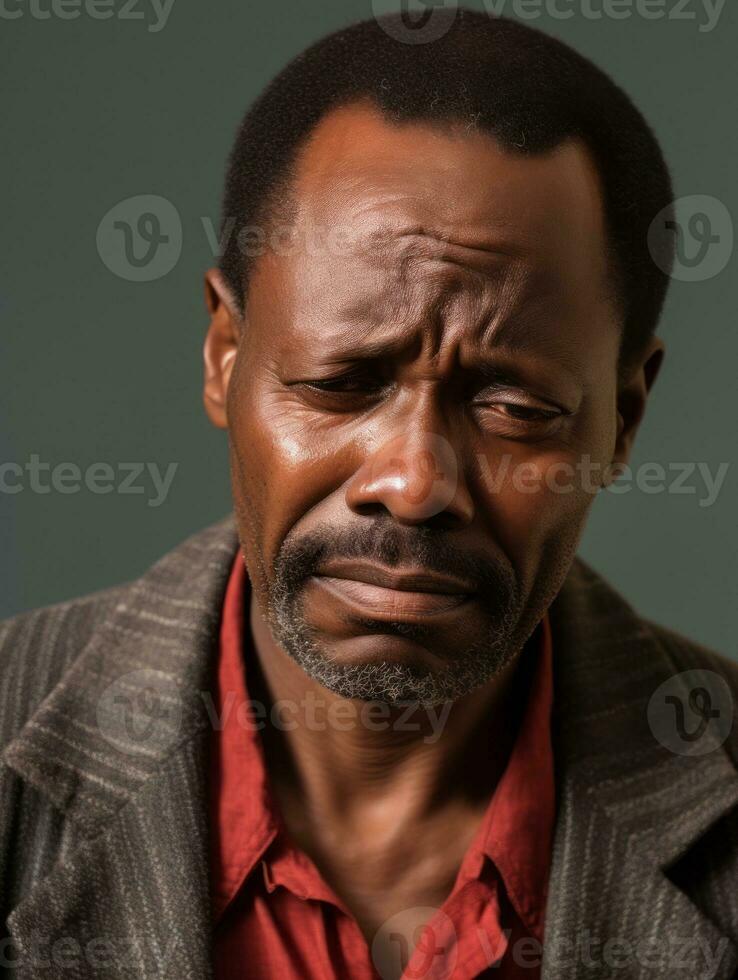 African man is sad on a minimalist neutral background AI Generative photo