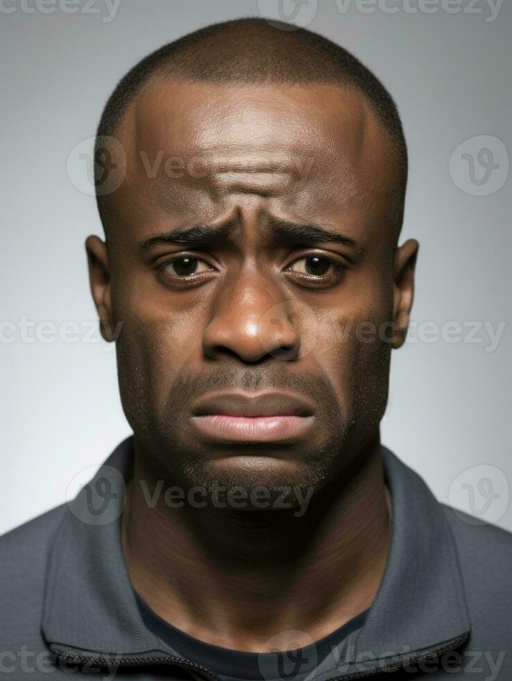 African man is sad on a minimalist neutral background AI Generative photo