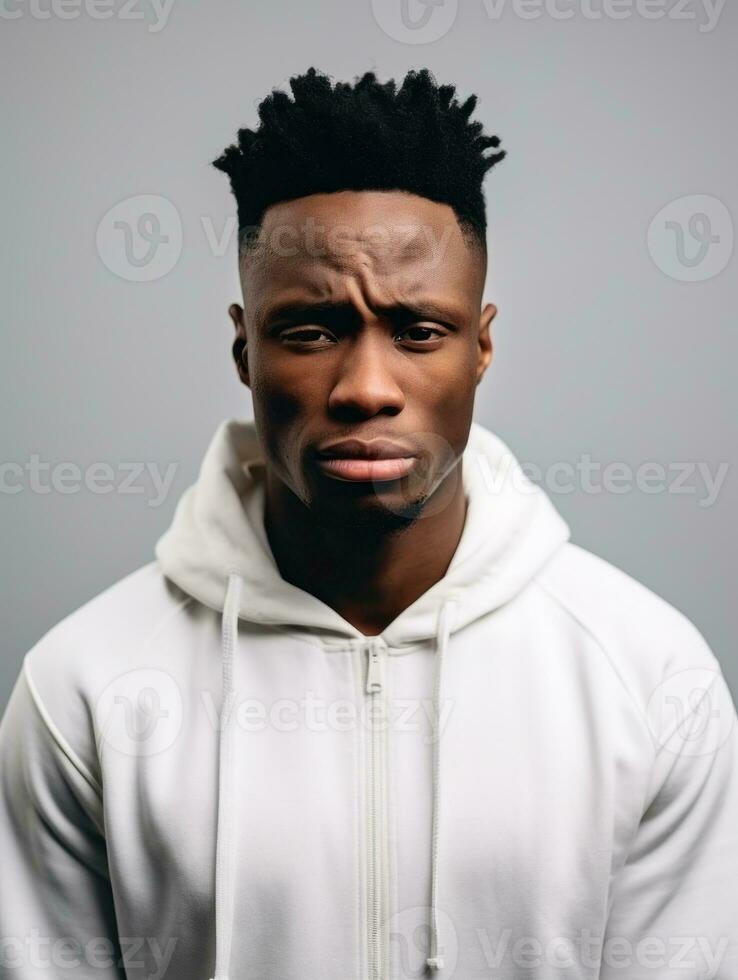 African man is sad on a minimalist neutral background AI Generative photo