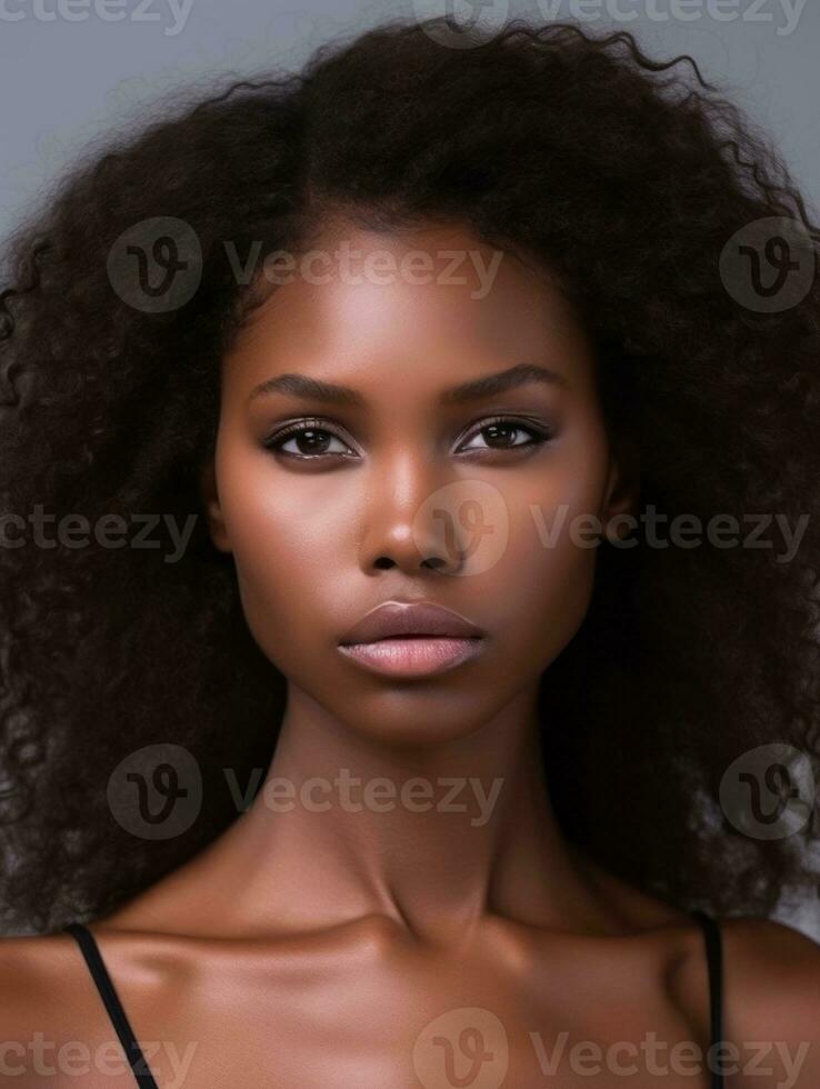 African woman is sad on a minimalist neutral background AI Generative photo