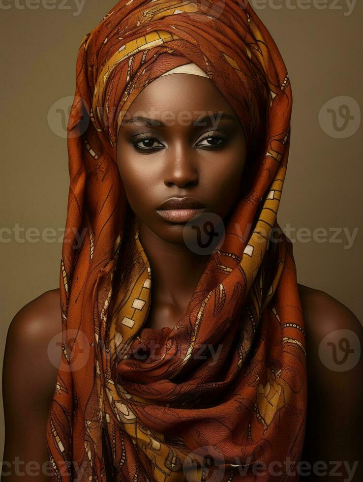 African woman is sad on a minimalist neutral background AI Generative photo