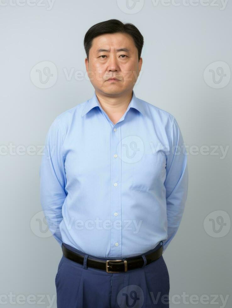 Asian man is sad on a minimalist neutral background AI Generative photo