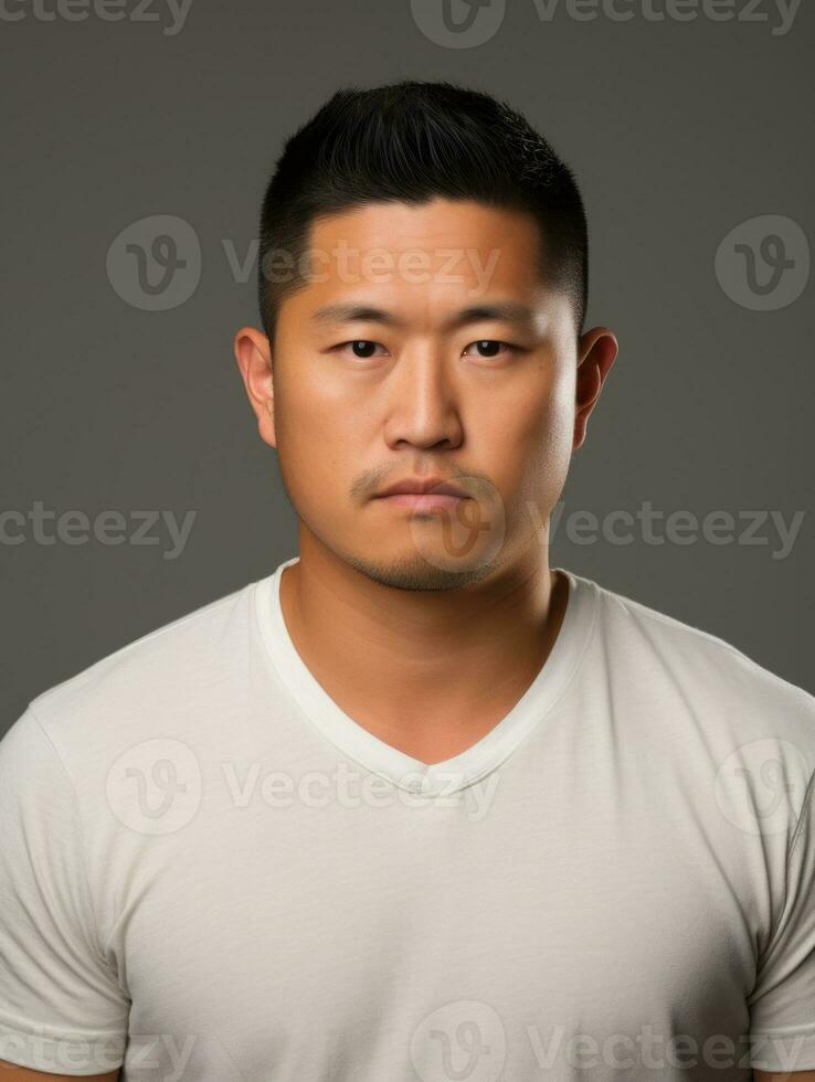 Asian man is sad on a minimalist neutral background AI Generative photo