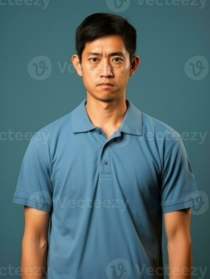 Asian man is sad on a minimalist neutral background AI Generative photo