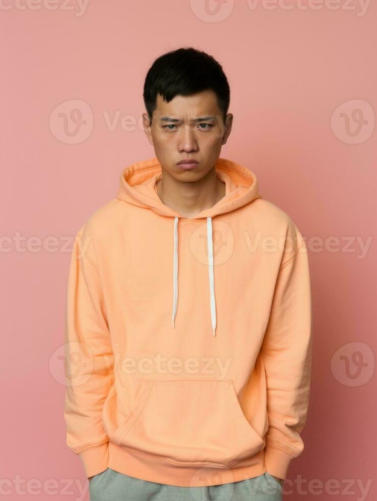Asian man is sad on a minimalist neutral background AI Generative photo