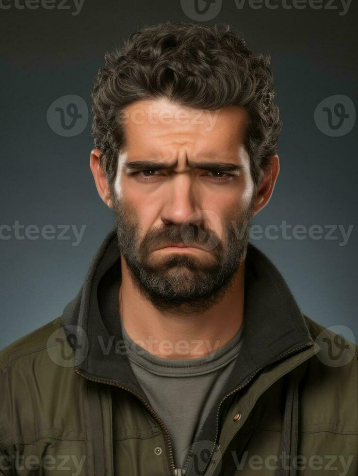 Brazilian man is sad on a minimalist neutral background AI Generative photo