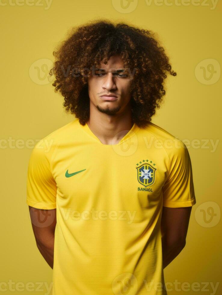 Brazilian man is sad on a minimalist neutral background AI Generative photo