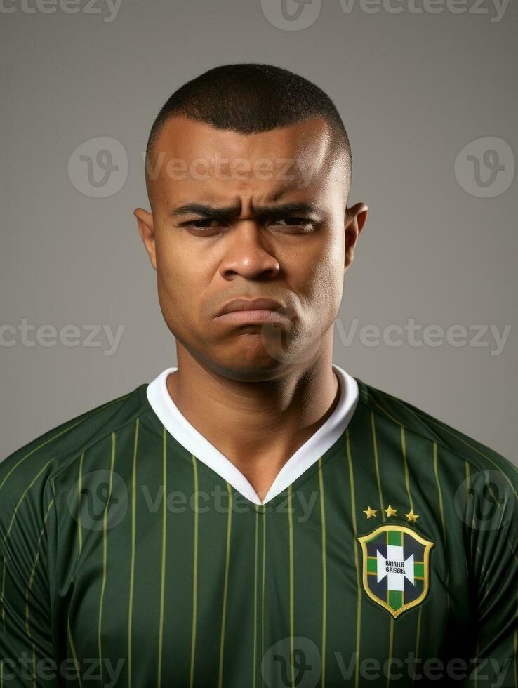 Brazilian man is sad on a minimalist neutral background AI Generative photo