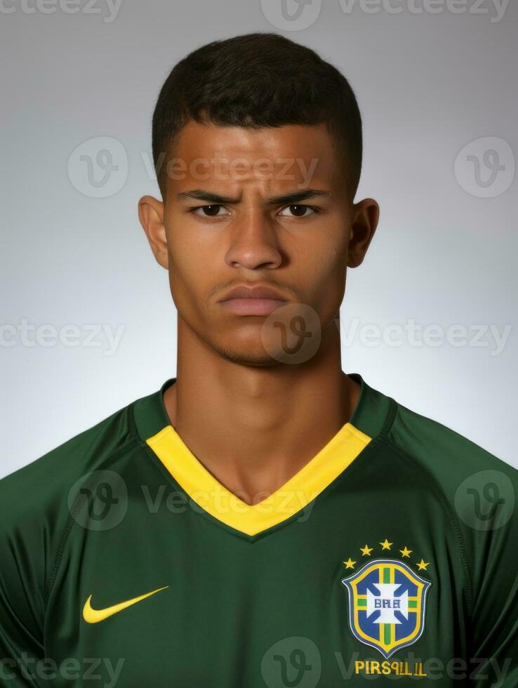 Brazilian man is sad on a minimalist neutral background AI Generative photo