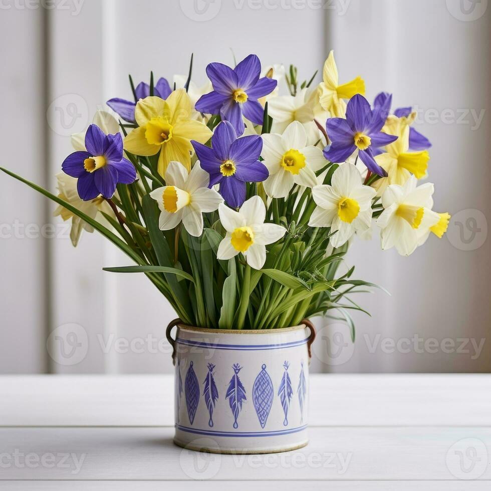 Flowers in pot on white background AI Generative photo