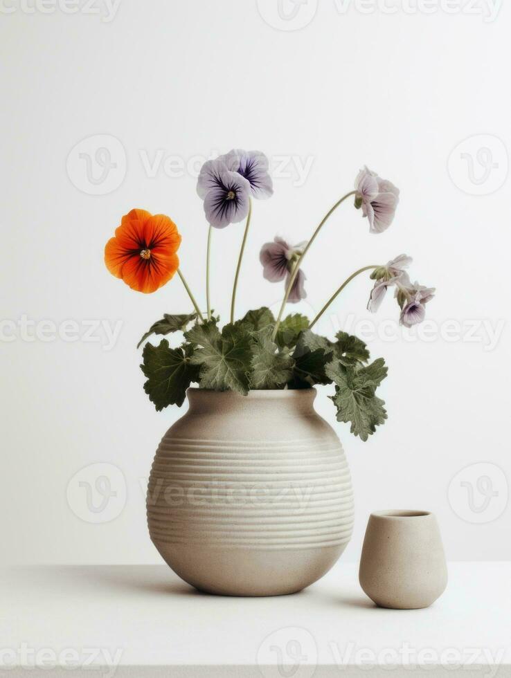 Flowers in pot on white background AI Generative photo