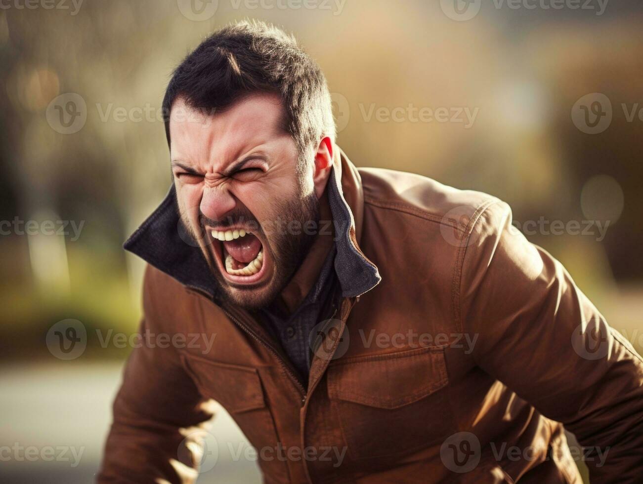 Man of European appearance who appears to be furious AI Generative photo