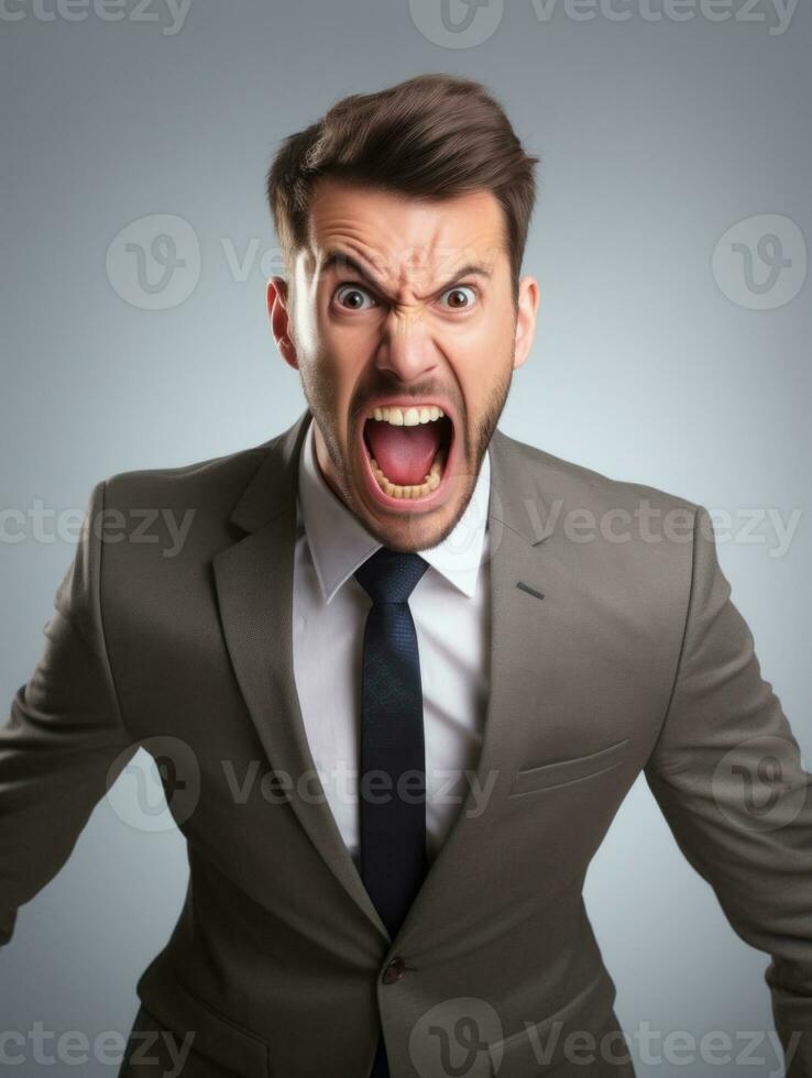 Man of European appearance who appears to be furious AI Generative photo