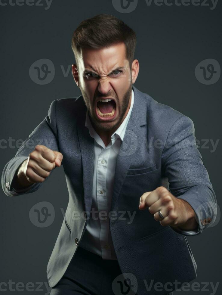 Man of European appearance who appears to be furious AI Generative photo