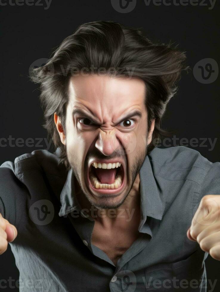 Man of European appearance who appears to be furious AI Generative photo