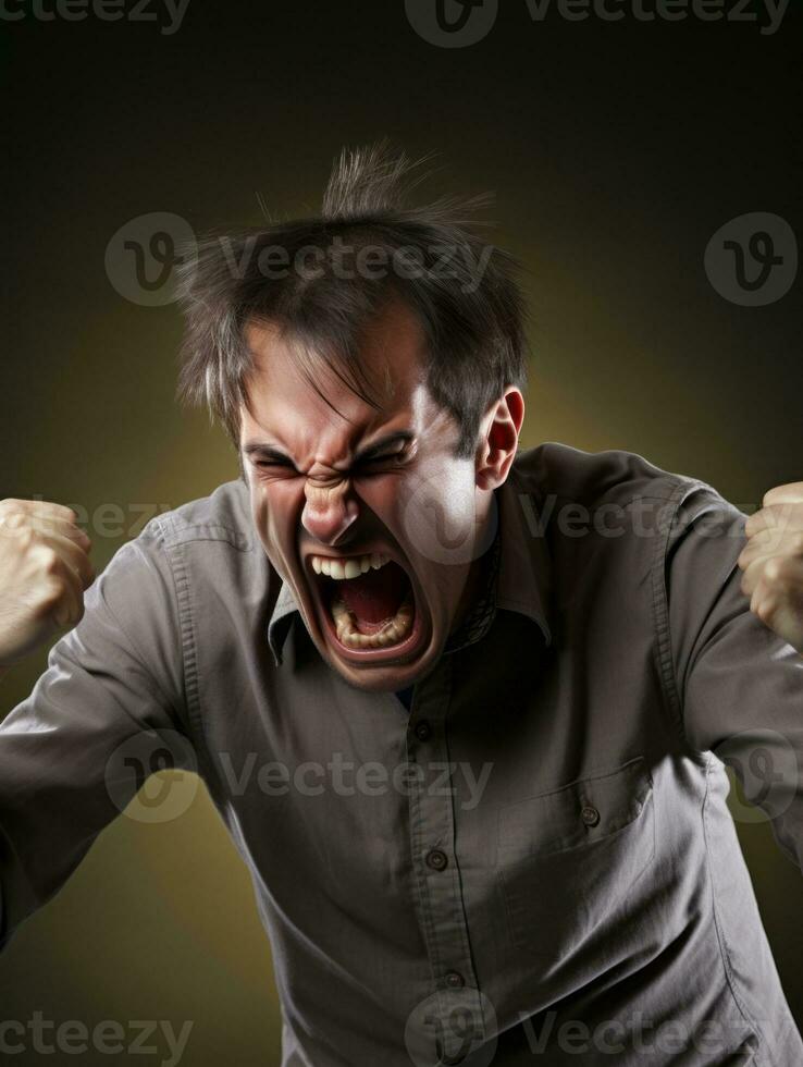 Man of European appearance who appears to be furious AI Generative photo