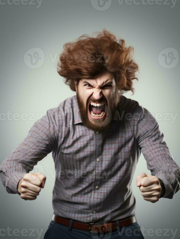 Man of European appearance who appears to be furious AI Generative photo