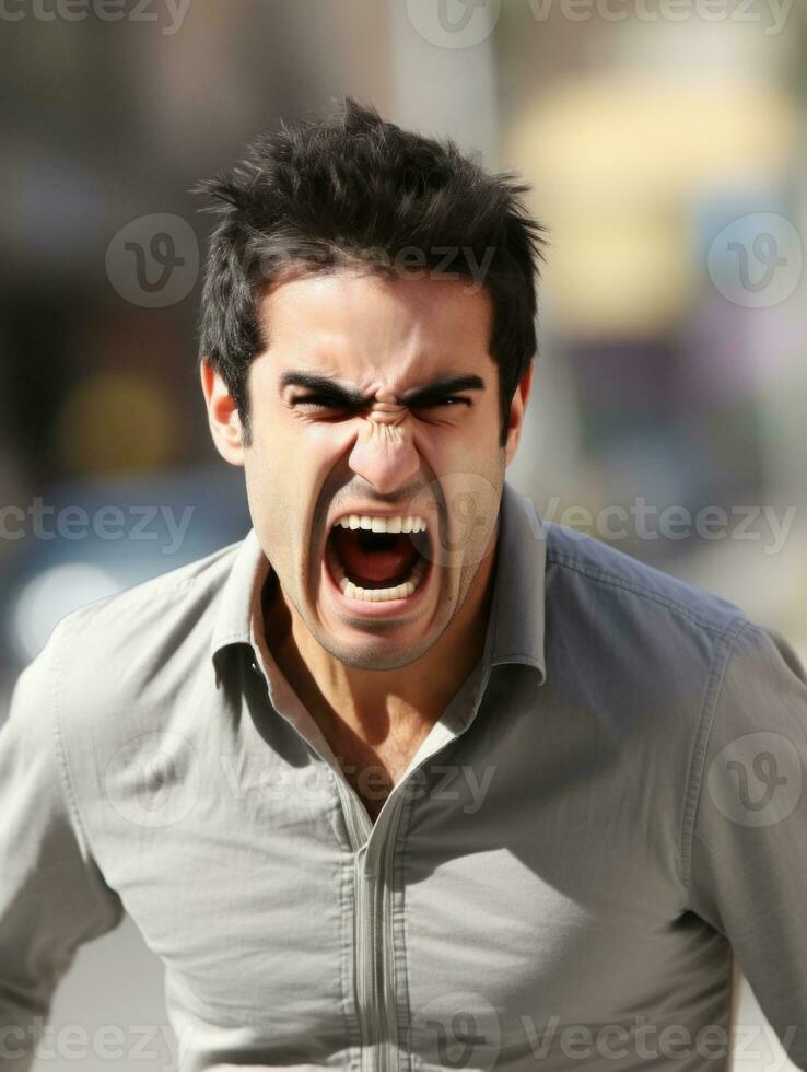 Man of European appearance who appears to be furious AI Generative photo