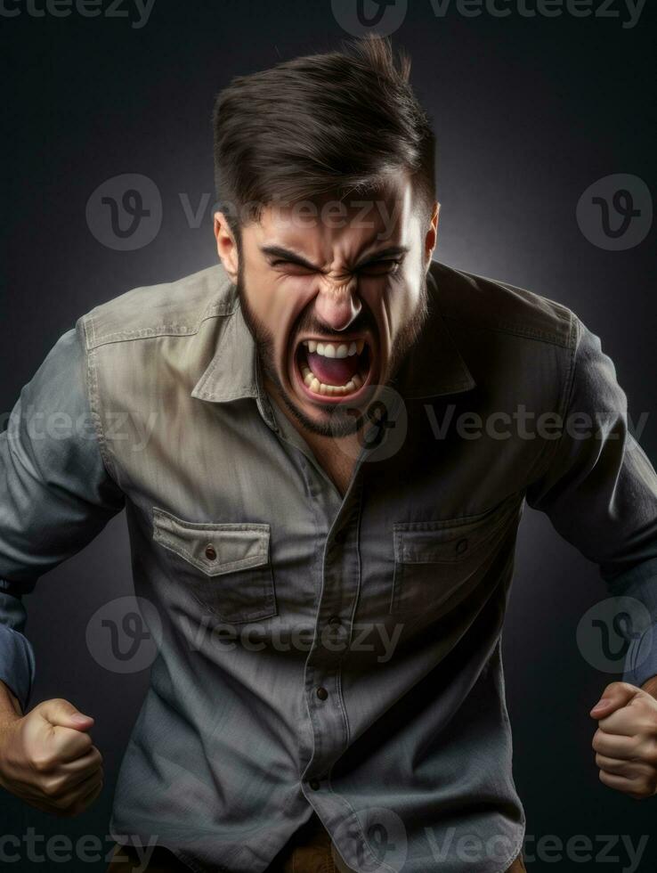 Man of European appearance who appears to be furious AI Generative photo