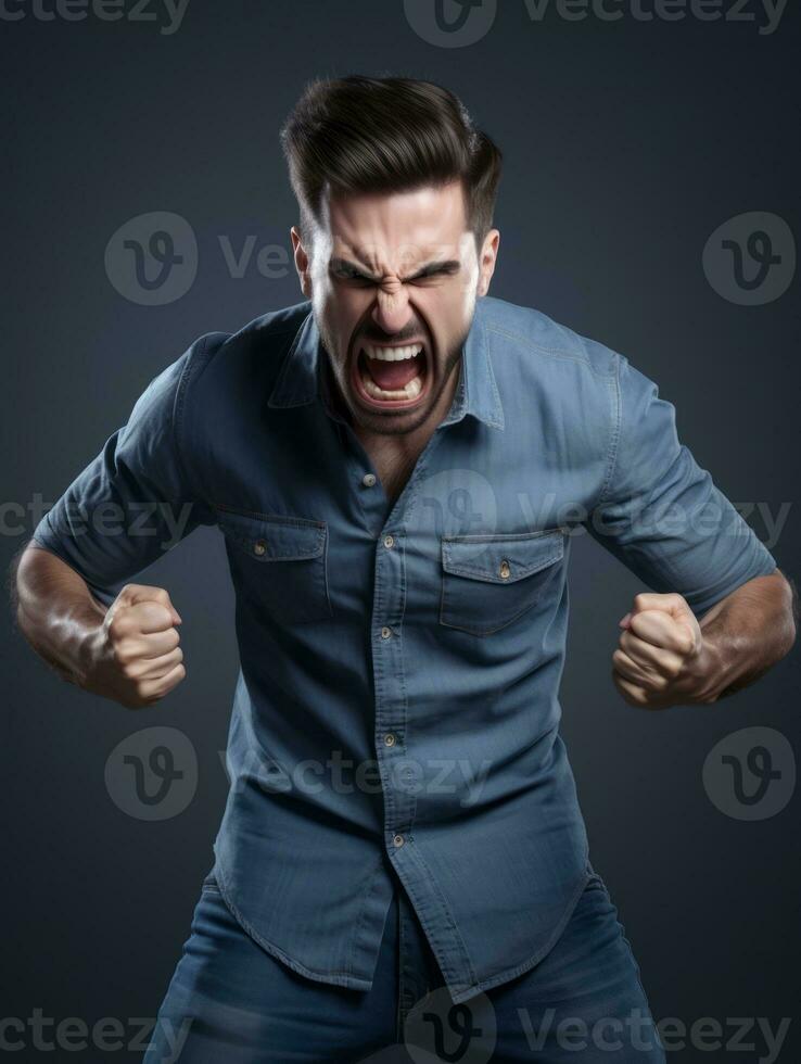 Man of European appearance who appears to be furious AI Generative photo