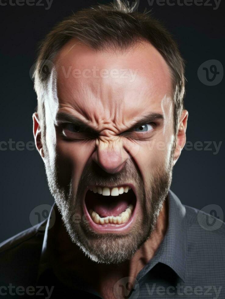 Man of European appearance who appears to be furious AI Generative photo