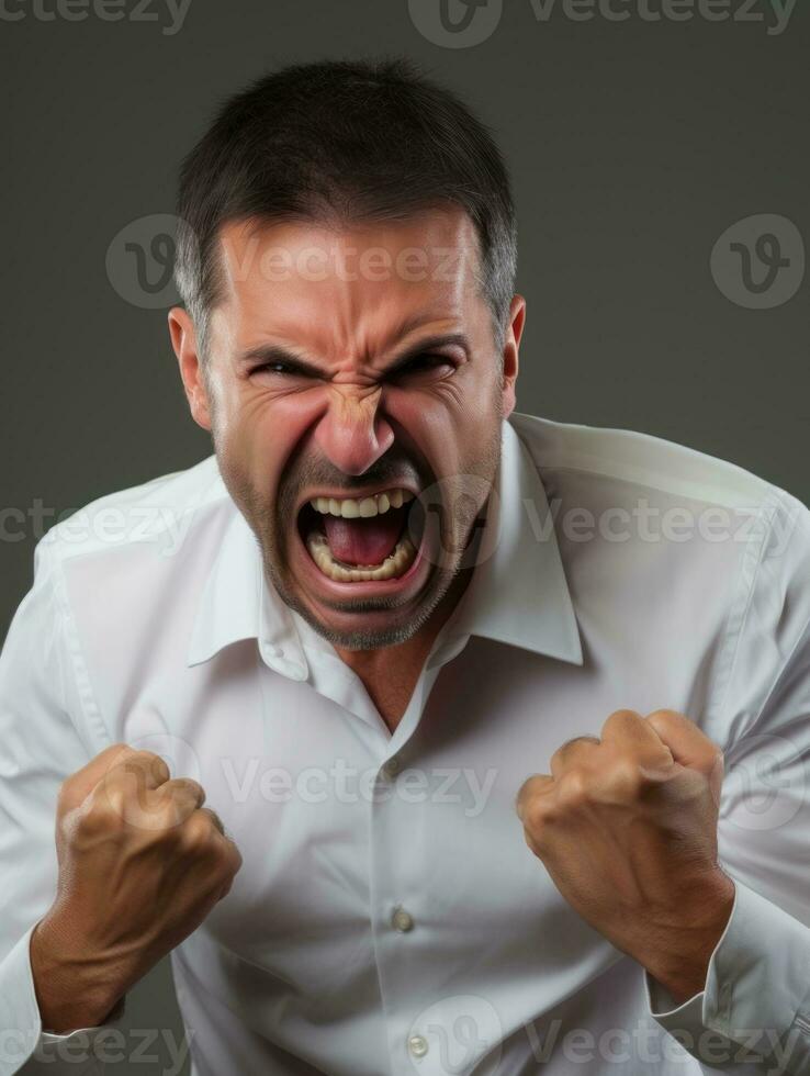 Man of European appearance who appears to be furious AI Generative photo