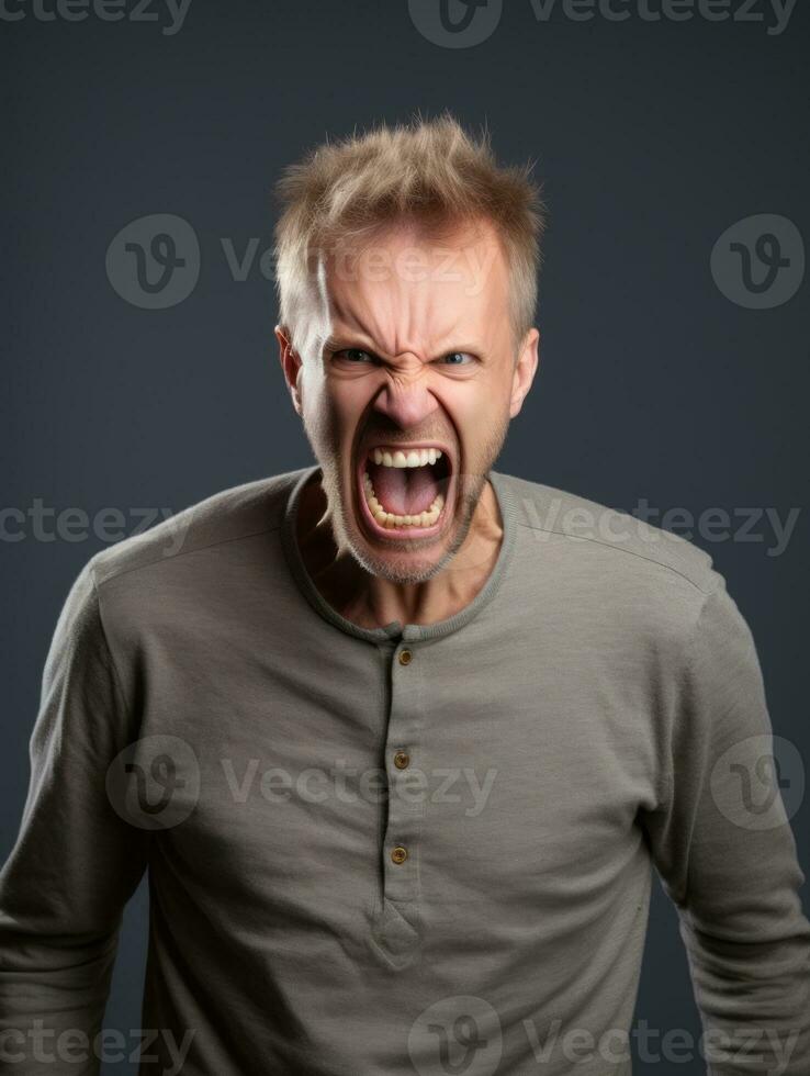 Man of European appearance who appears to be furious AI Generative photo