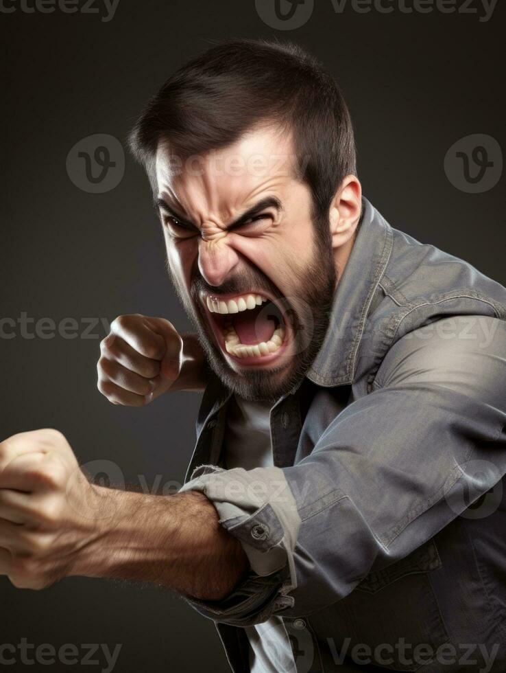 Man of European appearance who appears to be furious AI Generative photo